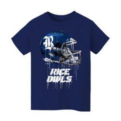 Rice Owls Vive La Fete Youth Dripping Football Helmet T-Shirt - Navy - Front View