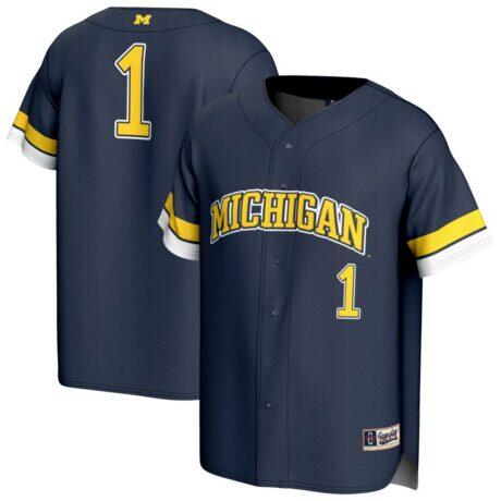 Michigan Wolverines GameDay Greats Youth Pick-A-Player Lightweight Baseball Fashion Jersey - Navy - Front View