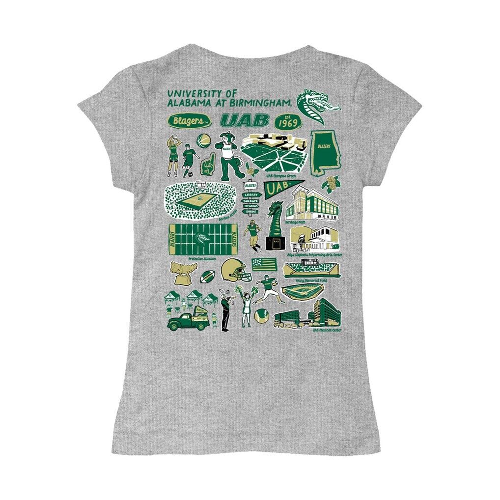 UAB Blazers Vive La Fete Youth Impressions Artwork Fitted T-Shirt - Heather Gray