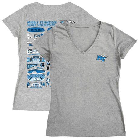 MTSU Blue Raiders Vive La Fete Women's Impressions Artwork V-Neck T-Shirt - Gray - Front View