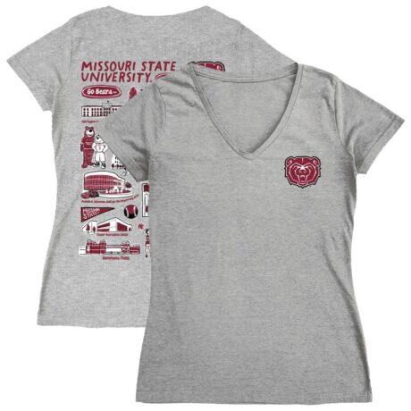 Missouri State University Bears Vive La Fete Women's Impressions Artwork V-Neck T-Shirt - Gray - Front View