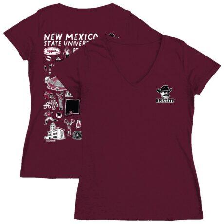 New Mexico State Aggies Vive La Fete Women's Impressions Artwork V-Neck Fitted T-Shirt - Crimson - Front View
