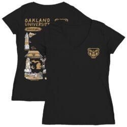 Oakland Golden Grizzlies Vive La Fete Women's Impressions Artwork V-Neck T-Shirt - Black - Front View