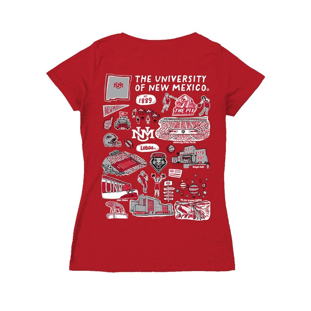 New Mexico Lobos Vive La Fete Women's Impressions Artwork V-Neck T-Shirt