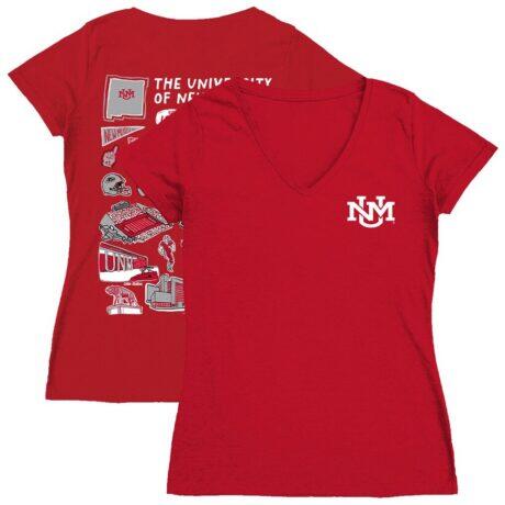 New Mexico Lobos Vive La Fete Women's Impressions Artwork V-Neck T-Shirt - Red - Front View