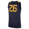 #26 West Virginia Mountaineers Nike Road Replica Basketball Jersey - Navy - Detail View