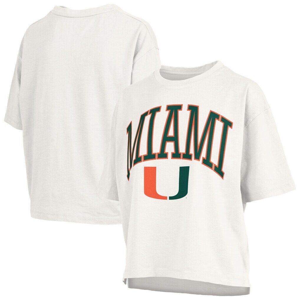 Miami Hurricanes Pressbox Women's Nelson Arch Over Logo Waist Length Oversized Slub T-Shirt