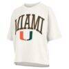Miami Hurricanes Pressbox Women's Nelson Arch Over Logo Waist Length Oversized Slub T-Shirt - White - Side View