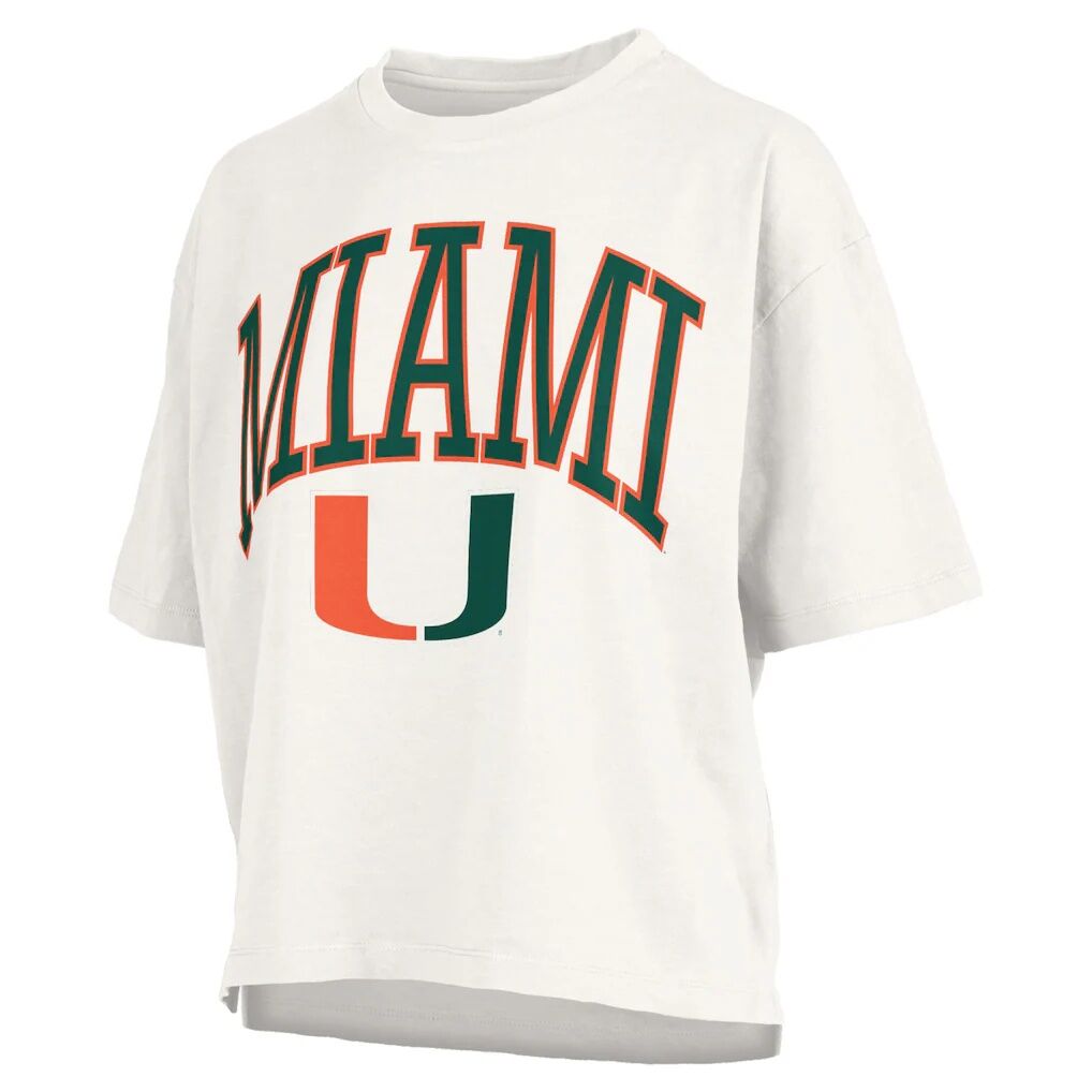 Miami Hurricanes Pressbox Women's Nelson Arch Over Logo Waist Length Oversized Slub T-Shirt