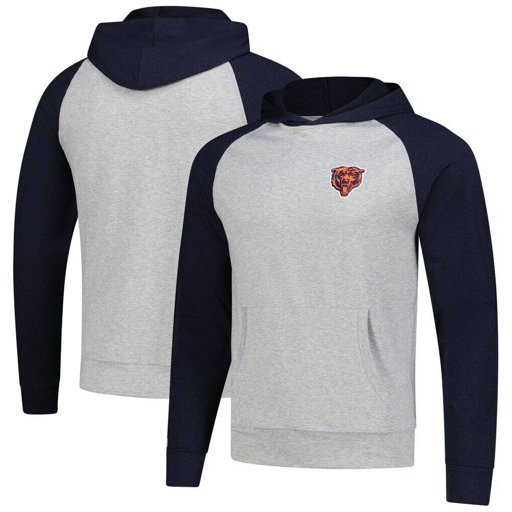 Chicago Bears Antigua Urgent Pullover Hoodie - Heather Gray/Navy