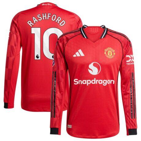 Marcus Rashford Manchester United adidas Home 2025/26 Authentic Player Long Sleeve Jersey - Red - Front View