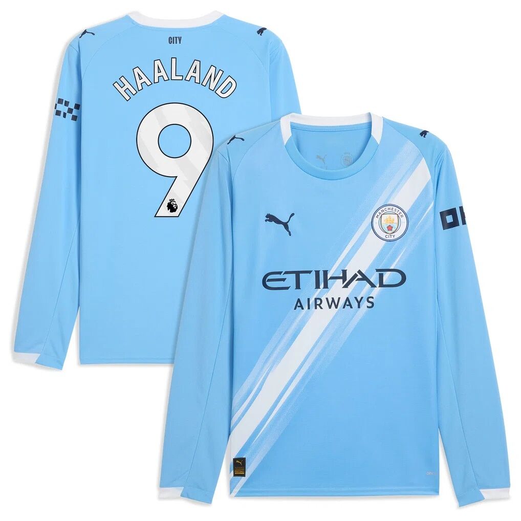 Erling Haaland Manchester City Puma 2025/26 Home Replica Long Sleeve Player Jersey - Sky Blue