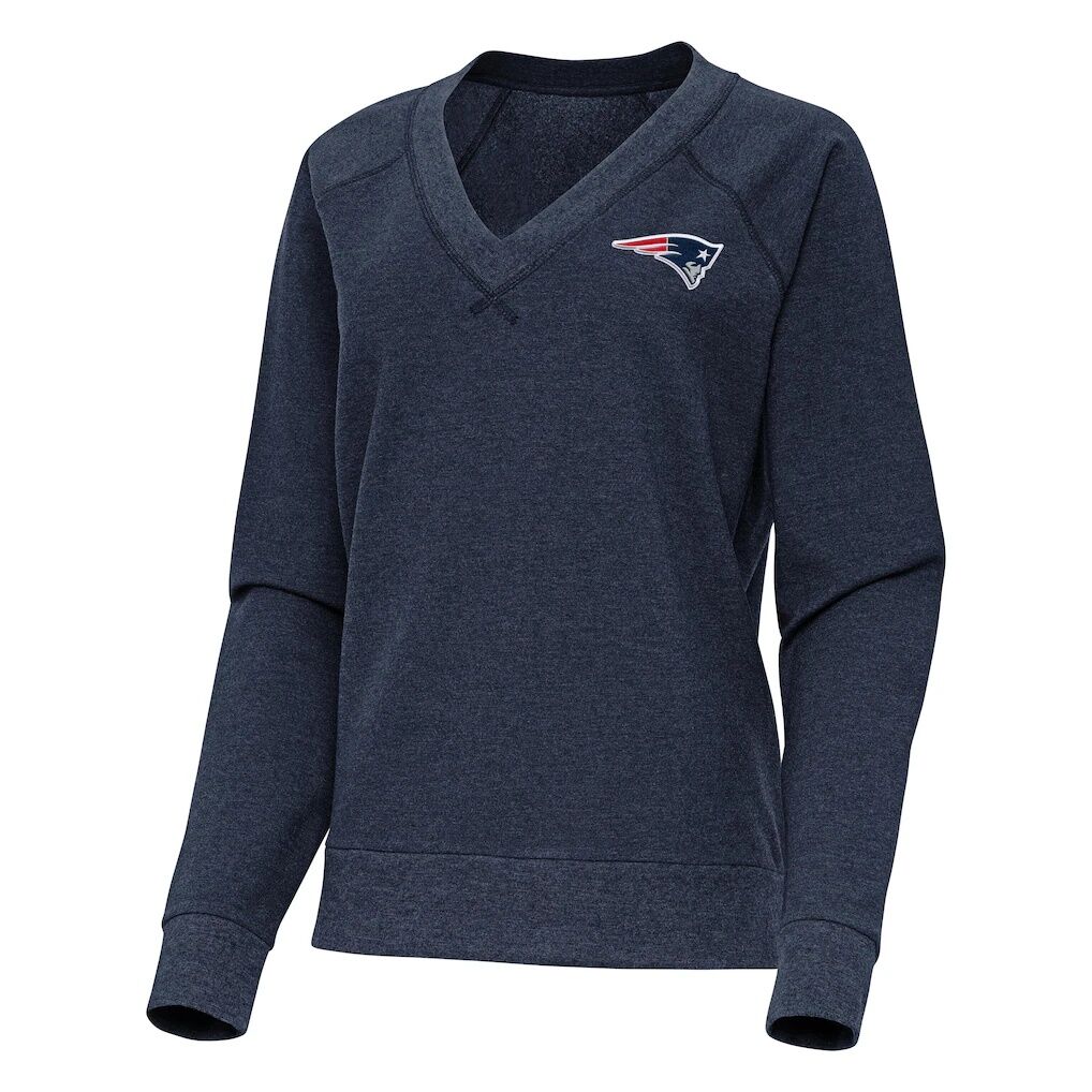 New England Patriots Antigua Women's Varsity Tri-Blend V-Neck Long Sleeve T-Shirt - Heather Navy