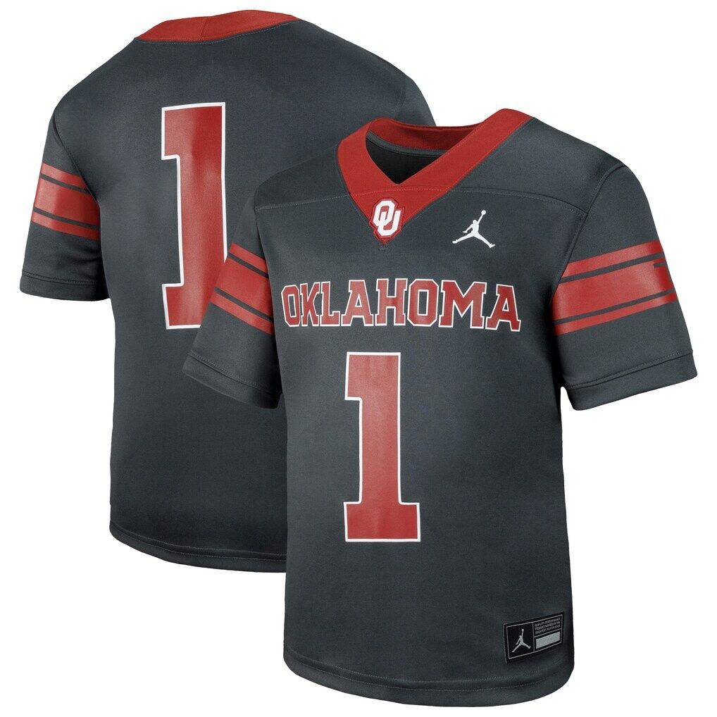 #1 Oklahoma Sooners Jordan Brand Youth Football Game Jersey - Anthracite
