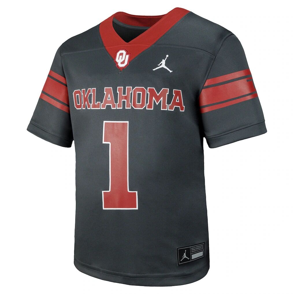 #1 Oklahoma Sooners Jordan Brand Youth Football Game Jersey - Anthracite