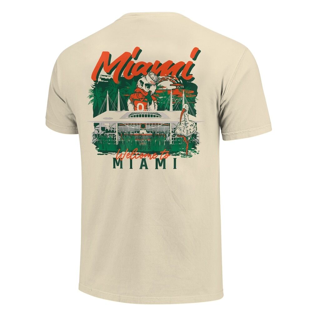 Miami Hurricanes Image One Comfort Colors Hand-Drawn Campus Stack T-Shirt - Natural