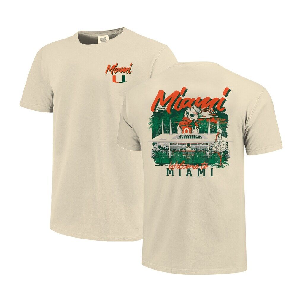 Miami Hurricanes Image One Comfort Colors Hand-Drawn Campus Stack T-Shirt - Natural