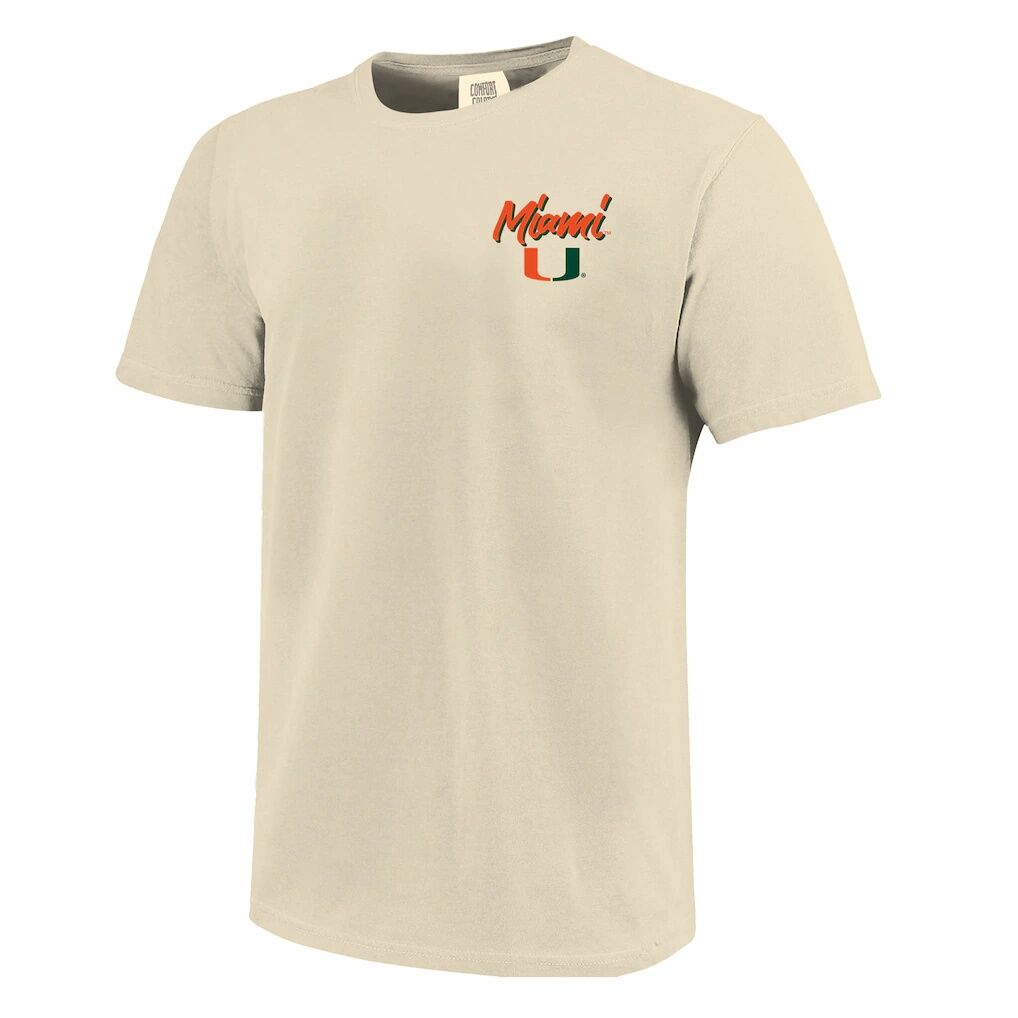 Miami Hurricanes Image One Comfort Colors Hand-Drawn Campus Stack T-Shirt - Natural