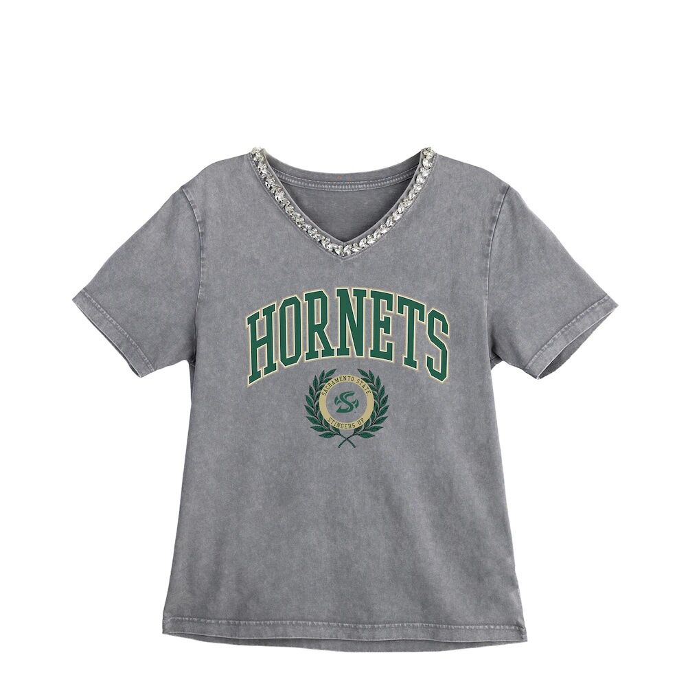 Sacramento State Hornets Gameday Couture Women's Iconic Edge Rhinestone V-Neck T-Shirt