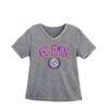 Northwestern State Demons Gameday Couture Women's Iconic Edge Rhinestone V-Neck T-Shirt - Gray - Front View