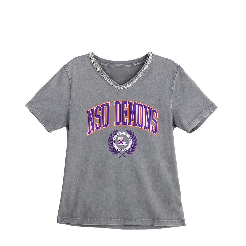 Northwestern State Demons Gameday Couture Women's Iconic Edge Rhinestone V-Neck T-Shirt