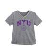 NYU Violets Gameday Couture Women's Iconic Edge Rhinestone V-Neck T-Shirt - Gray - Front View
