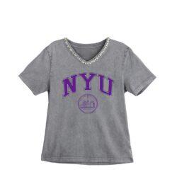 NYU Violets Gameday Couture Women's Iconic Edge Rhinestone V-Neck T-Shirt - Gray - Front View