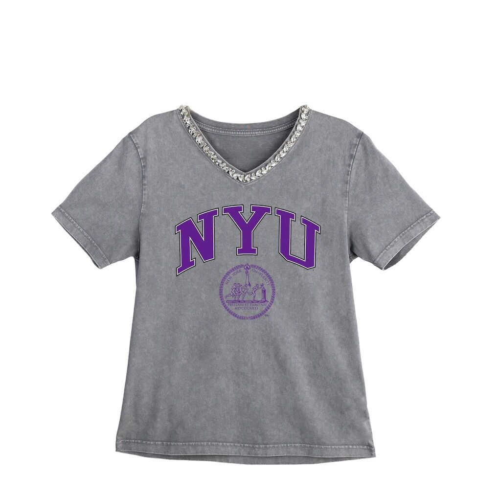 NYU Violets Gameday Couture Women's Iconic Edge Rhinestone V-Neck T-Shirt