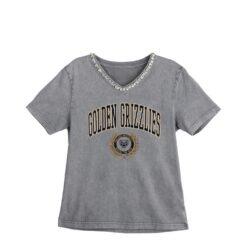 Oakland Golden Grizzlies Gameday Couture Women's Iconic Edge Rhinestone V-Neck T-Shirt - Gray - Front View