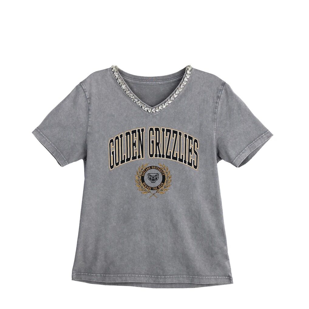 Oakland Golden Grizzlies Gameday Couture Women's Iconic Edge Rhinestone V-Neck T-Shirt