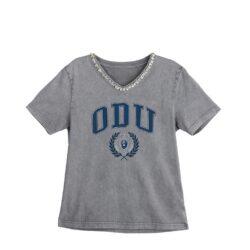 Old Dominion Monarchs Gameday Couture Women's Iconic Edge Rhinestone V-Neck T-Shirt - Gray - Front View