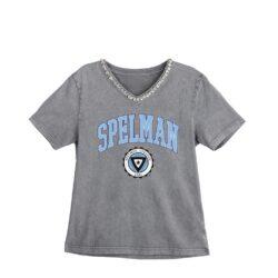 Spelman College Jaguars Gameday Couture Women's Iconic Edge Rhinestone V-Neck T-Shirt - Gray - Front View