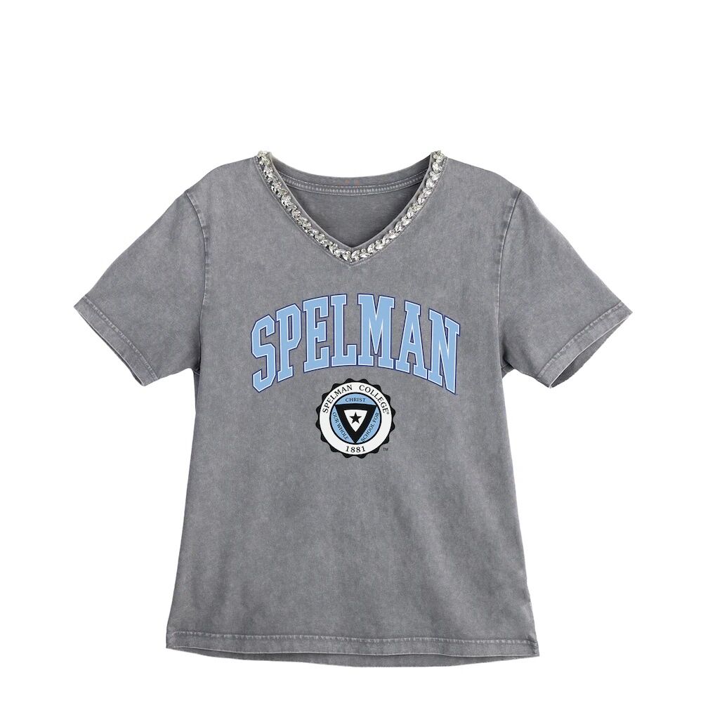 Spelman College Jaguars Gameday Couture Women's Iconic Edge Rhinestone V-Neck T-Shirt