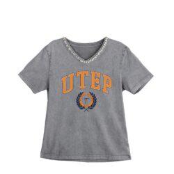 UTEP Miners Gameday Couture Women's Iconic Edge Rhinestone V-Neck T-Shirt - Gray - Front View