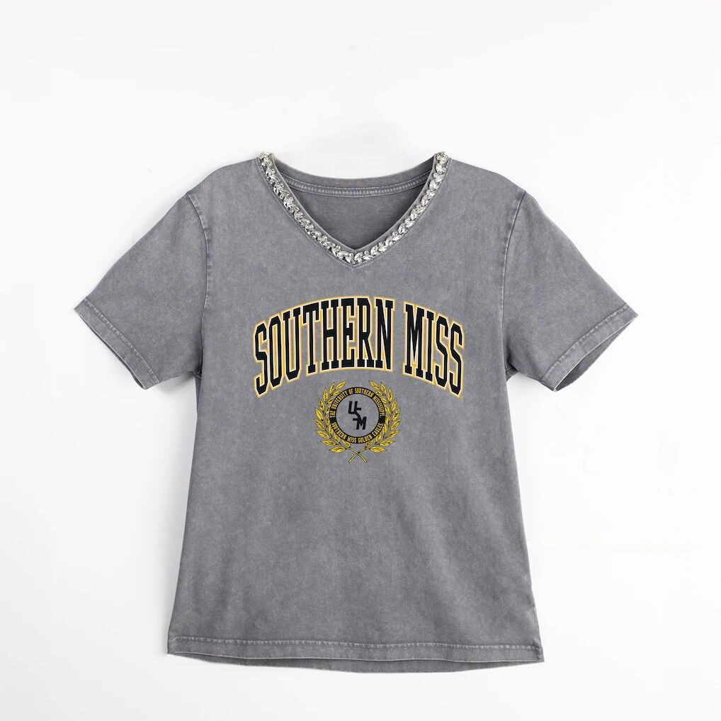 Southern Miss Golden Eagles Gameday Couture Women's Iconic Edge Rhinestone V-Neck T-Shirt