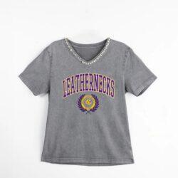 Western Illinois Leathernecks Gameday Couture Women's Iconic Edge Rhinestone V-Neck T-Shirt - Gray - Front View