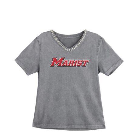 Marist Red Foxes Gameday Couture Women's Iconic Edge Rhinestone V-Neck T-Shirt - Gray - Front View