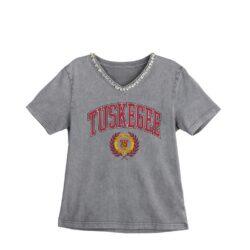 Tuskegee Golden Tigers Gameday Couture Women's Iconic Edge Rhinestone V-Neck T-Shirt - Gray - Front View