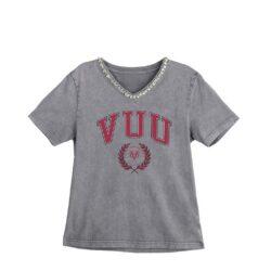 Virginia Union Panthers Gameday Couture Women's Iconic Edge Rhinestone V-Neck T-Shirt - Gray - Front View