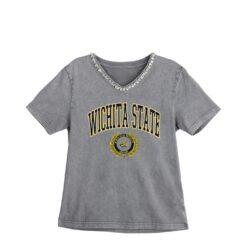 Wichita State Shockers Gameday Couture Women's Iconic Edge Rhinestone V-Neck T-Shirt - Gray - Front View
