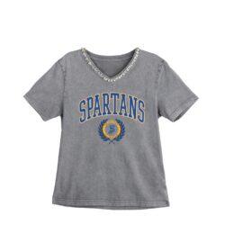 San Jose State Spartans Gameday Couture Women's Iconic Edge Rhinestone V-Neck T-Shirt - Gray - Front View