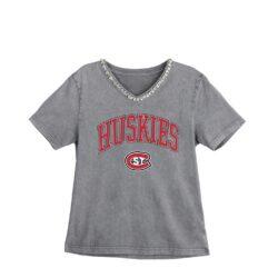 St. Cloud State Huskies Gameday Couture Women's Iconic Edge Rhinestone V-Neck T-Shirt - Gray - Front View