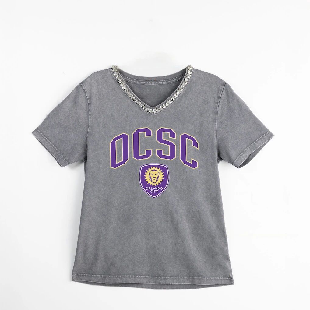 Orlando City SC Gameday Couture Women's Relaxed Iconic Edge Rhinestone V-Neck T-Shirt