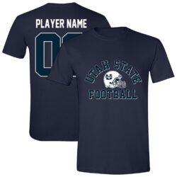 Utah State Aggies Athlete's Thread Unisex Custom Collegiate Football Helmet T-Shirt - Navy - Front View