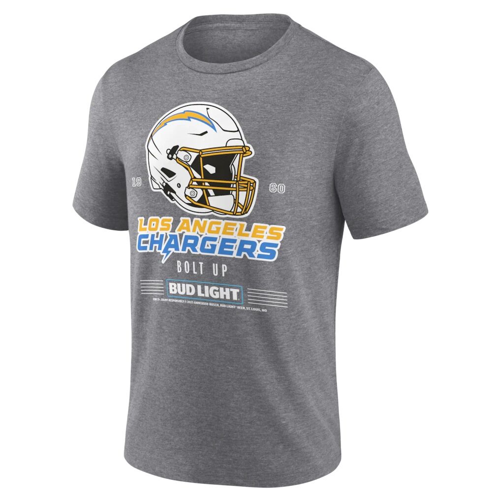 Los Angeles Chargers Bud Light Tri-Blend T-Shirt - Heather Gray