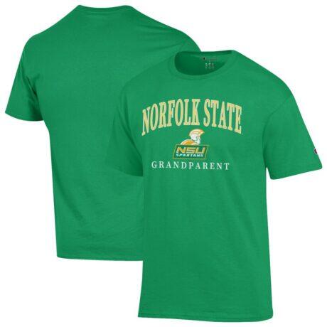 Norfolk State Spartans Champion Unisex Arch Grandparent Jersey T-Shirt - Green - Front View
