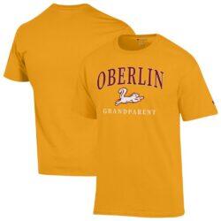 Oberlin Yeomen Champion Unisex Arch Grandparent Jersey T-Shirt - Yellow - Front View