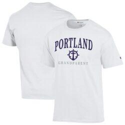 Portland Pilots Champion Unisex Arch Grandparent Jersey T-Shirt - White - Front View