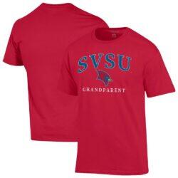 Saginaw Valley State Cardinals Champion Unisex Arch Grandparent Jersey T-Shirt - Red - Front View
