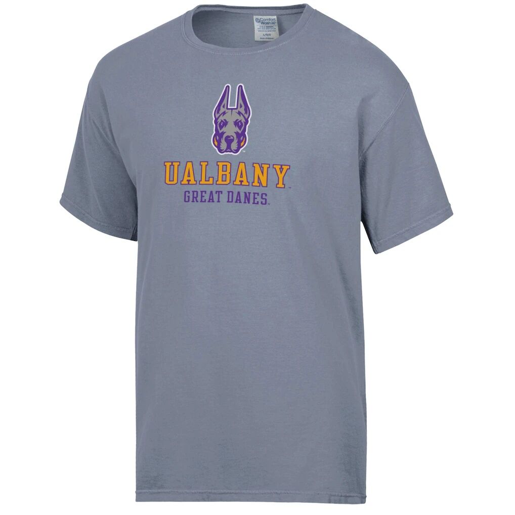 UAlbany Great Danes ComfortWash Logo Over Stacked T-Shirt